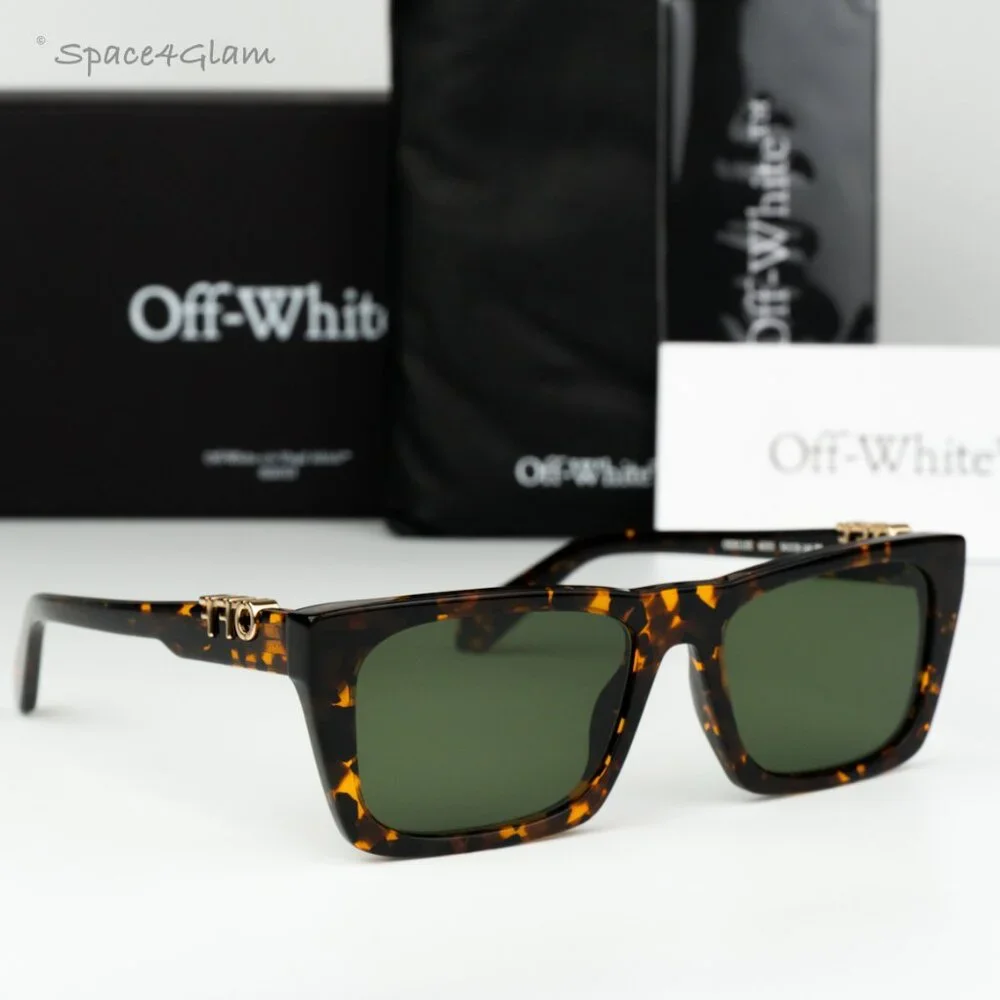 Off-White Men Sunglasses Havana Green Square OERI13E ALBANY 6055 NEW AUTHENTIC